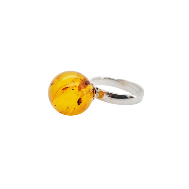Cognac Amber Sterling Silver Adjustable Ring -.-.