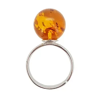 Cognac Amber Sterling Silver Adjustable Ring