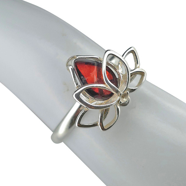 Cherry Amber Lotus Design Ring