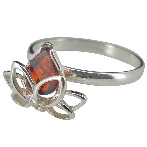 Cherry Amber Lotus Design Ring