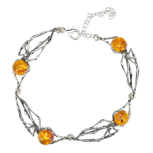 Amber Sterling Silver Spider Link Bracelet