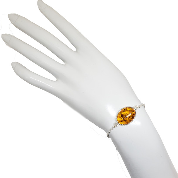 Cognac Amber Sterling Silver Bracelet