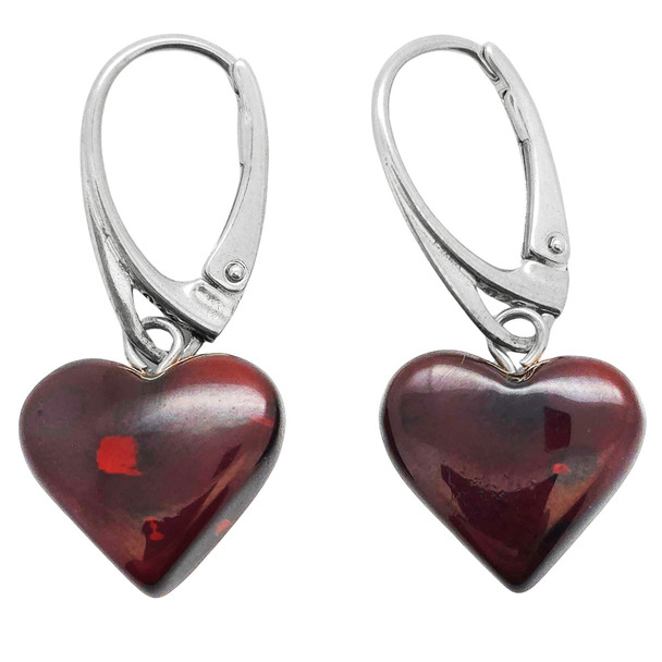 Heart Cherry Amber Sterling Silver Earrings