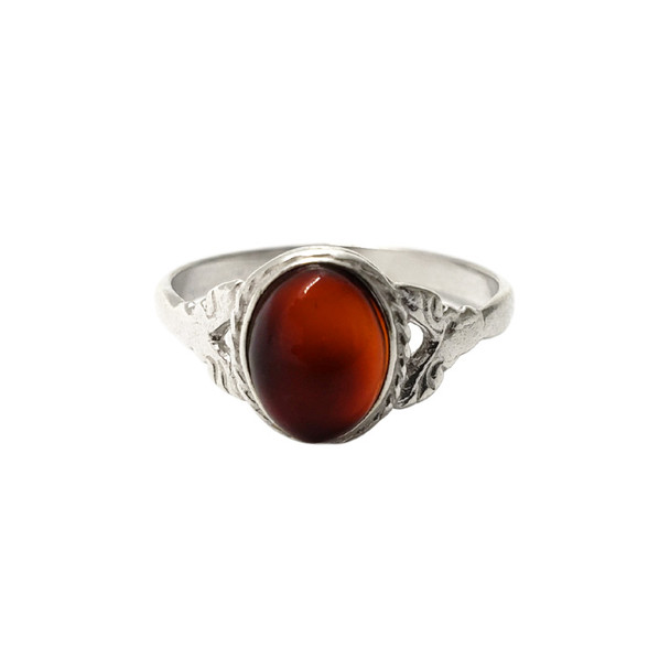 Cherry Amber Sterling Silver Ring __