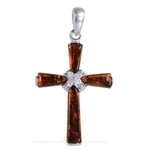 Cognac Amber Sterling Silver Cross Pendant P-CG-709