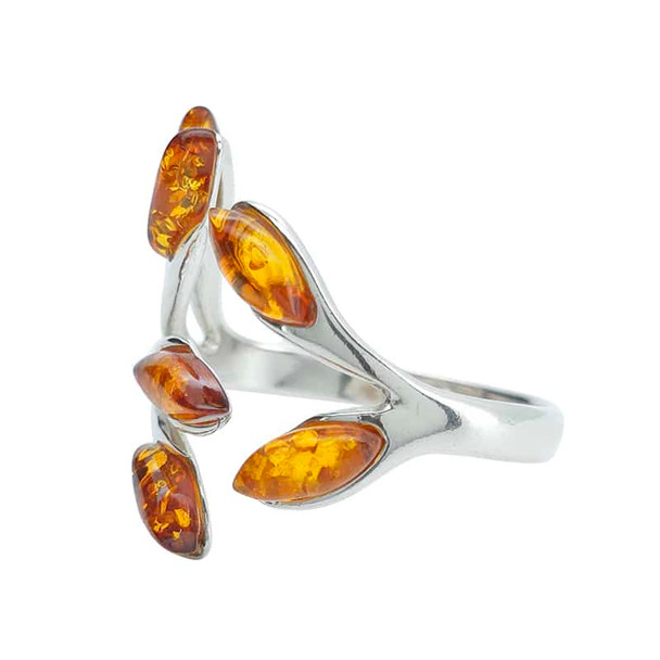 Cognac Amber Sterling Silver Adjustable Ring