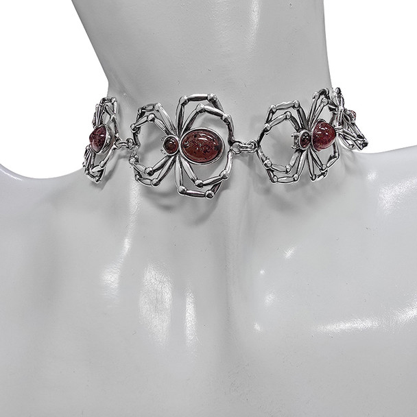 Cherry Amber Sterling Silver Spider Necklace (N-CH-3947)
