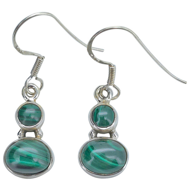 Malachite Sterling Silver Earrings On Hooks (E-ML-2492)