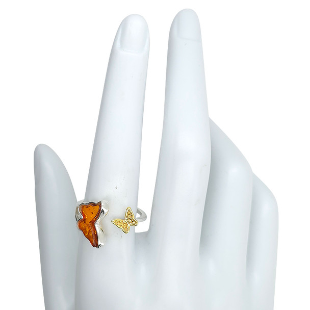 Butterfly Cognac Amber Adjustable Ring