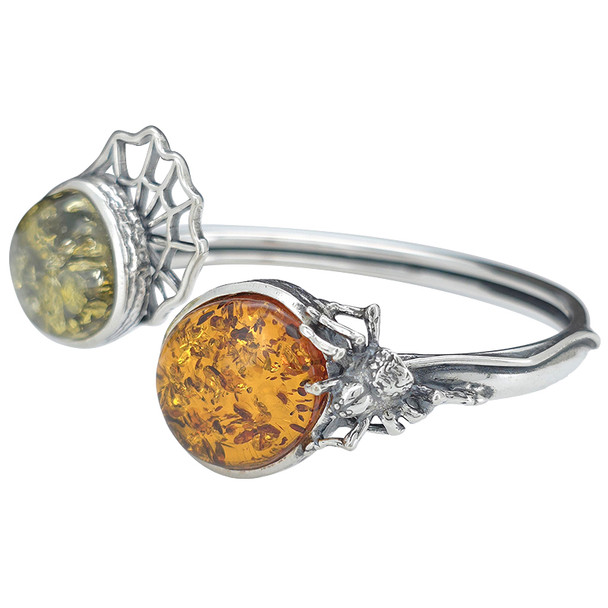 Spider And Web Amber Sterling Silver Cuff Bracelet