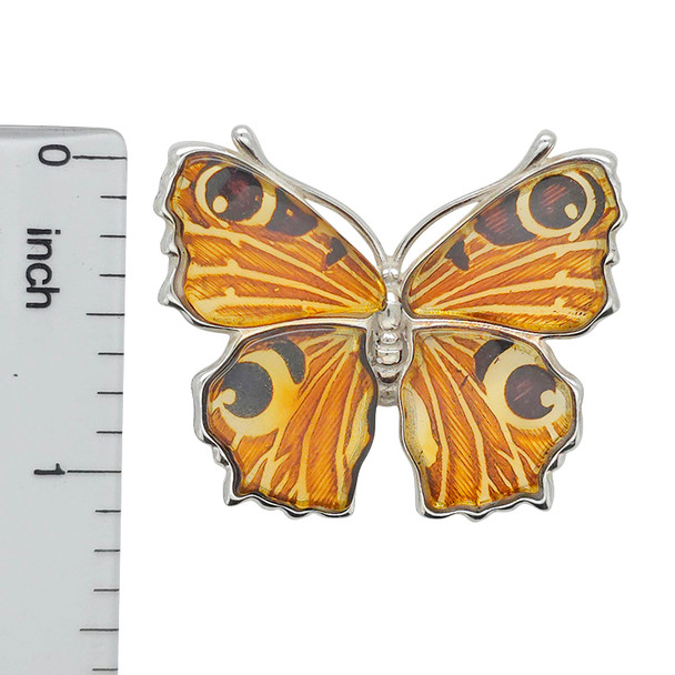 Peacock Butterfly Cameo Amber Silver Pendant
