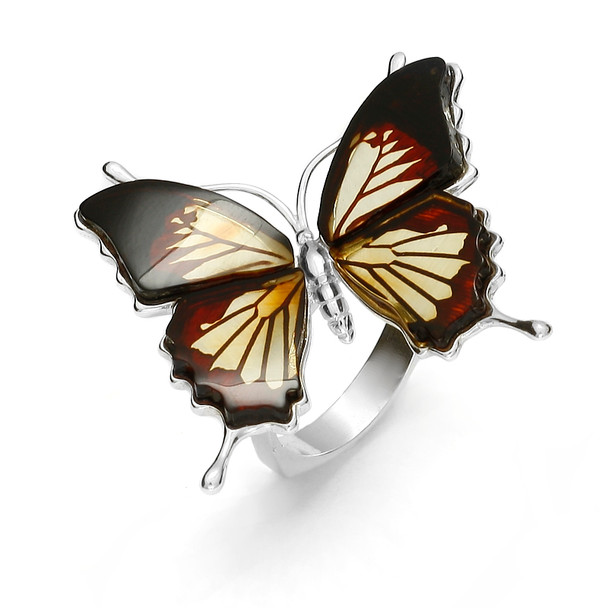Cameo Amber Sterling Silver Ulysses Butterfly Adjustable Ring