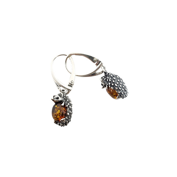 Baltic Amber Sterling Silver Hedgehog Earrings