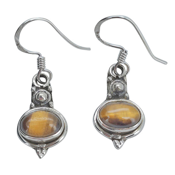 Tiger Eye Silver Dangle Earrings