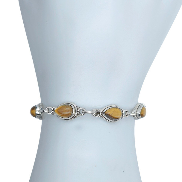 Tiger's Eye Sterling Silver Link Bracelet