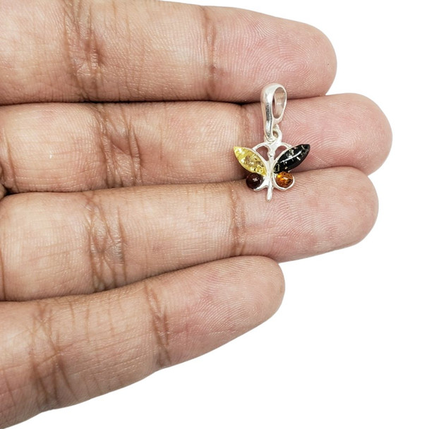 Multi-Color Amber Sterling Silver Butterfly Pendant (P-MT-3050)