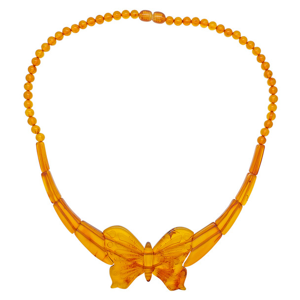 Butterfly Amber Beaded Necklace 18''