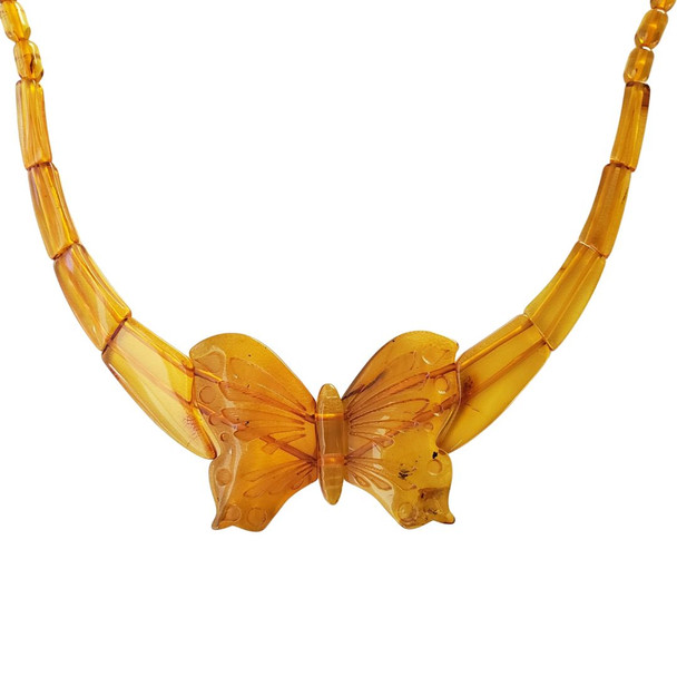 Butterfly Amber Beaded Necklace 18''