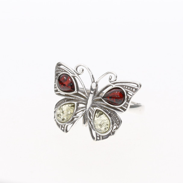 Multi-Color Amber Butterfly Adjustable Ring (R-MT-4400)