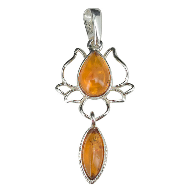 Amber Sterling Silver Lotus Pendant