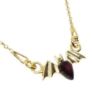 Bat Cherry Amber Gold Plated Silver Necklace