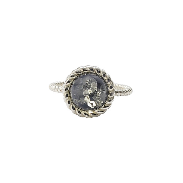 Green Amber Sterling Silver Ring (R-GR-4557)