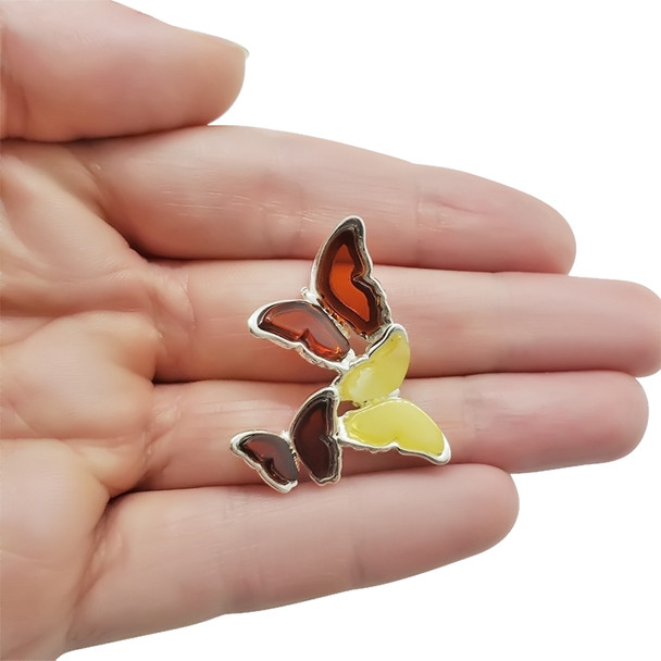 Multi-Color Amber Sterling Silver Butterfly Pendant (P-MT-4711)