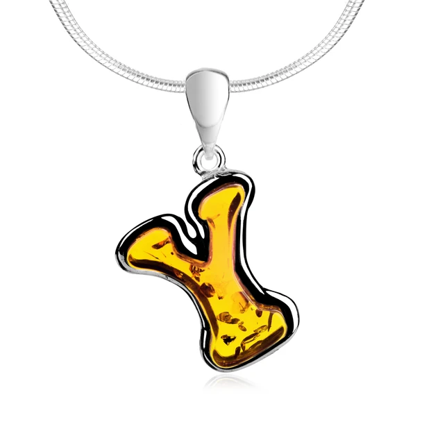 Cognac Amber Sterling Silver Alphabet Collection Letter Y Pendant