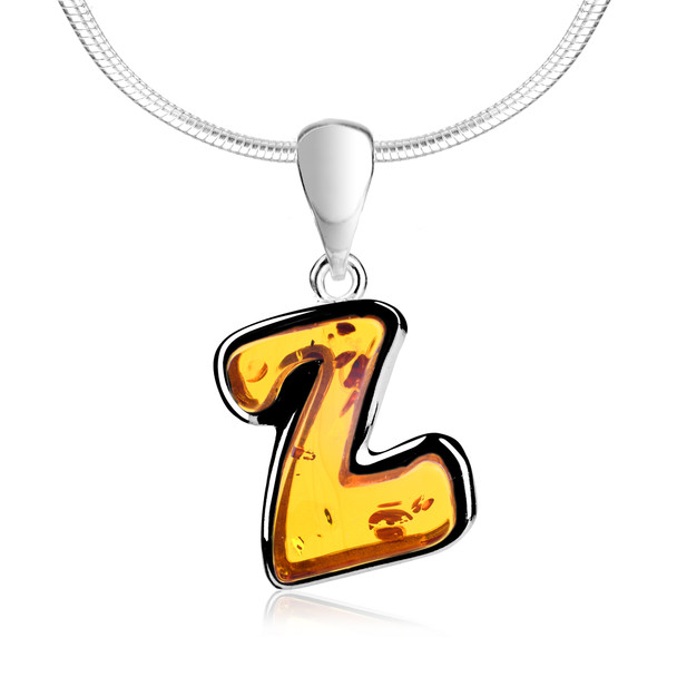 Cognac Amber Sterling Silver Alphabet Collection Letter Z Pendant