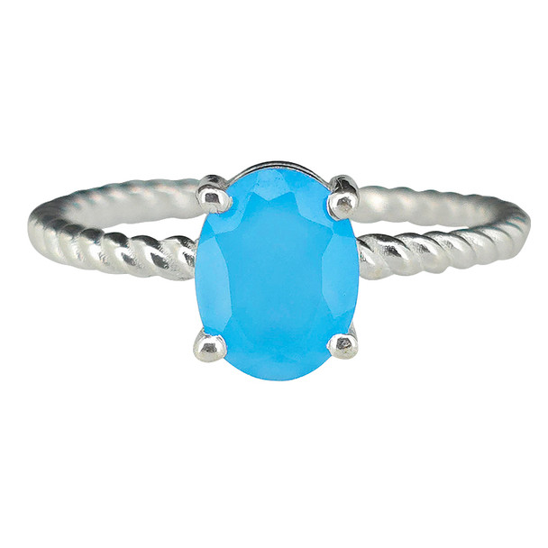 Faceted Oval Blue Chalcedony Ring