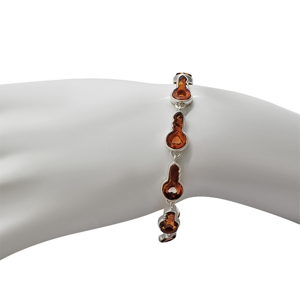 Cognac Amber .925 Silver Key Link Bracelet
