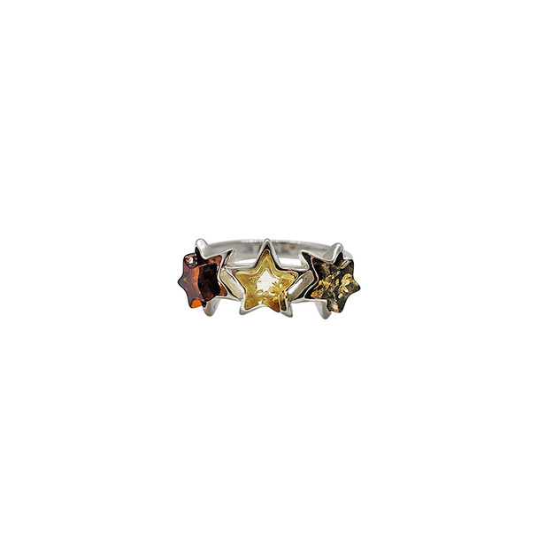 Multicolor Amber Sterling Silver Star Ring