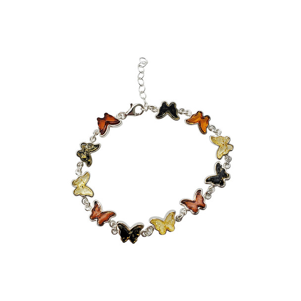 Multi-Color Amber Butterfly Link Bracelet