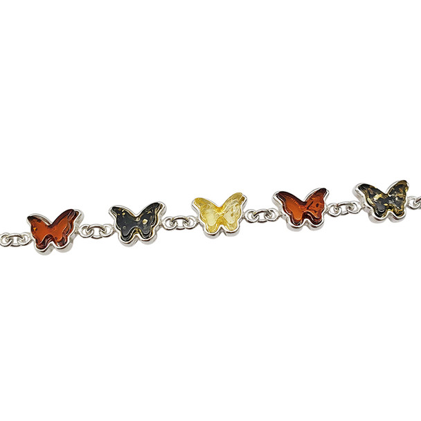 Multi-Color Amber Butterfly Link Bracelet