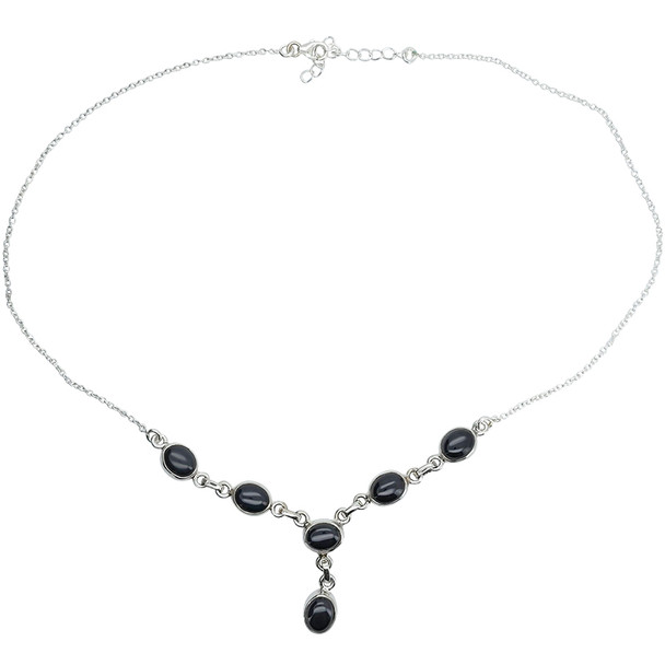6 Stone Black Onyx Necklace 18"