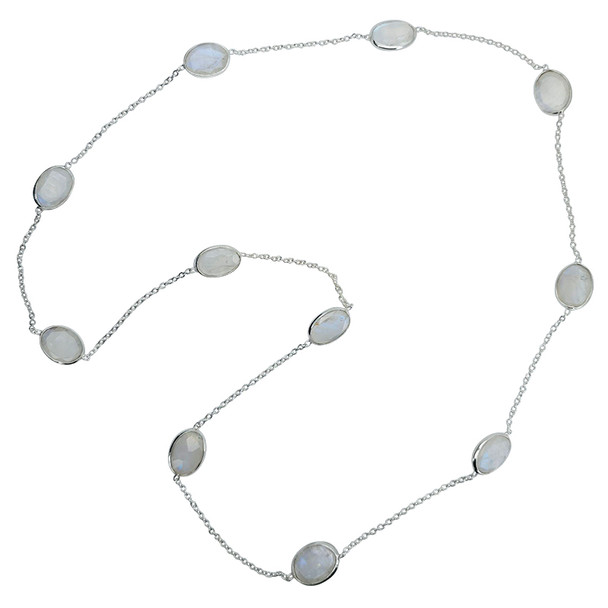 Faceted Oval Moonstone Necklace 28"