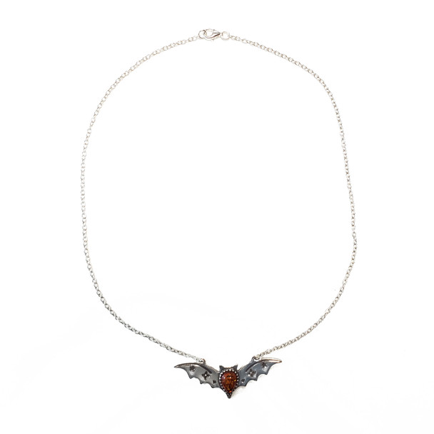Bat Cognac Amber Sterling Silver Necklace