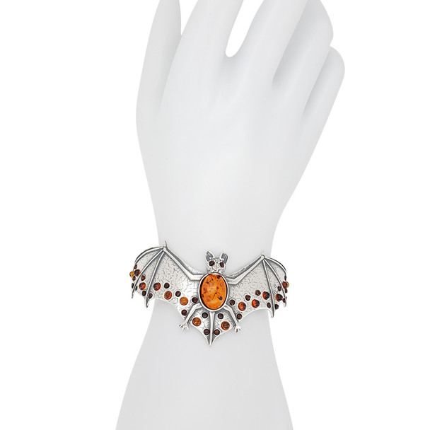 Bat Cognac Amber Sterling Silver Bracelet