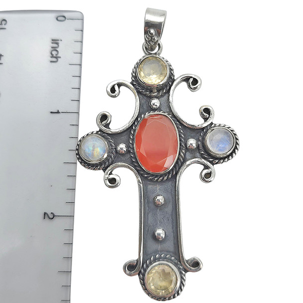 Red Onyx / Gemstones / Silver Cross Pendant