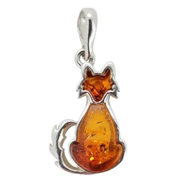 Cat Cognac Amber Sterling Silver Pendant