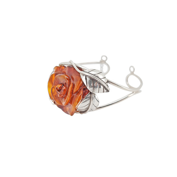 Rose Cognac Amber Silver Cuff Bracelet