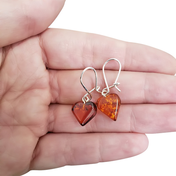 Heart Cognac Amber Silver Earrings (E-CG-2464)