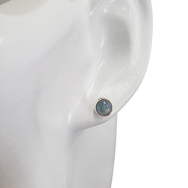 Round Stud Labradorite Silver Earrings