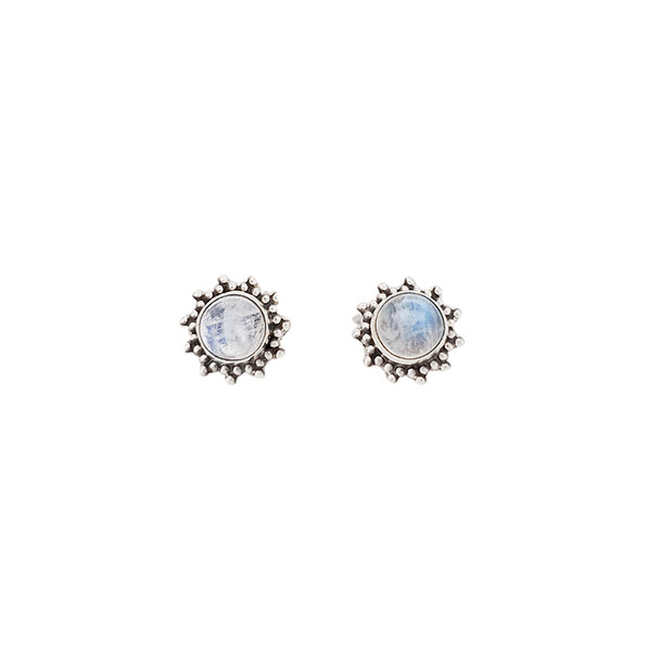 Round Stud Moonstone Silver Earrings (E-MS-5280)