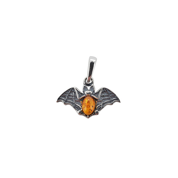 Bat Cognac Amber Silver Pendant