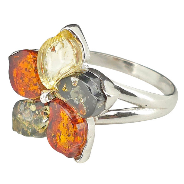 Cherry Blossom / Flower Multicolor Amber Adjustable Ring