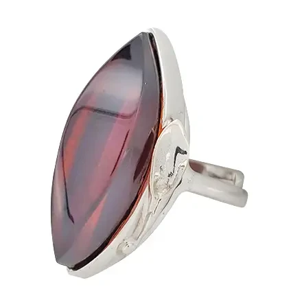 Cherry Faceted Shape Of Amber Silver Adjustable Ring