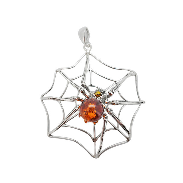 Spider Cognac Amber Silver Pendant
