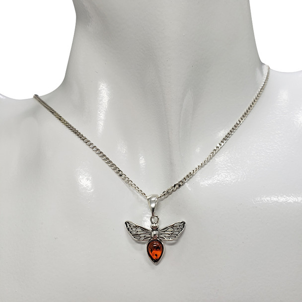 Bee Cognac Amber Silver Pendant