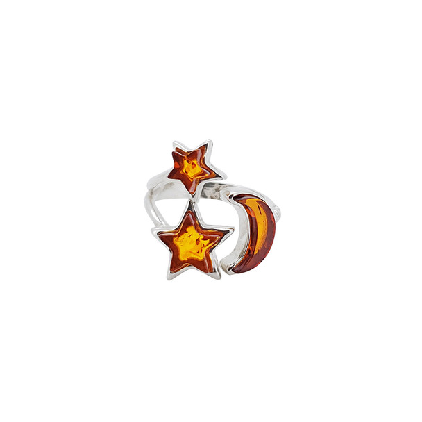Star Moon Silver Adjustable Ring